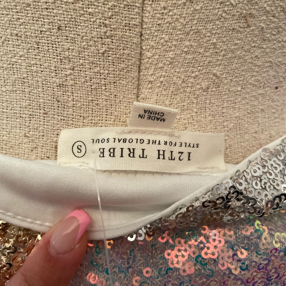 12 Tribe Ivory Multi Sequin Mini Skirt - Picture 9 of 13